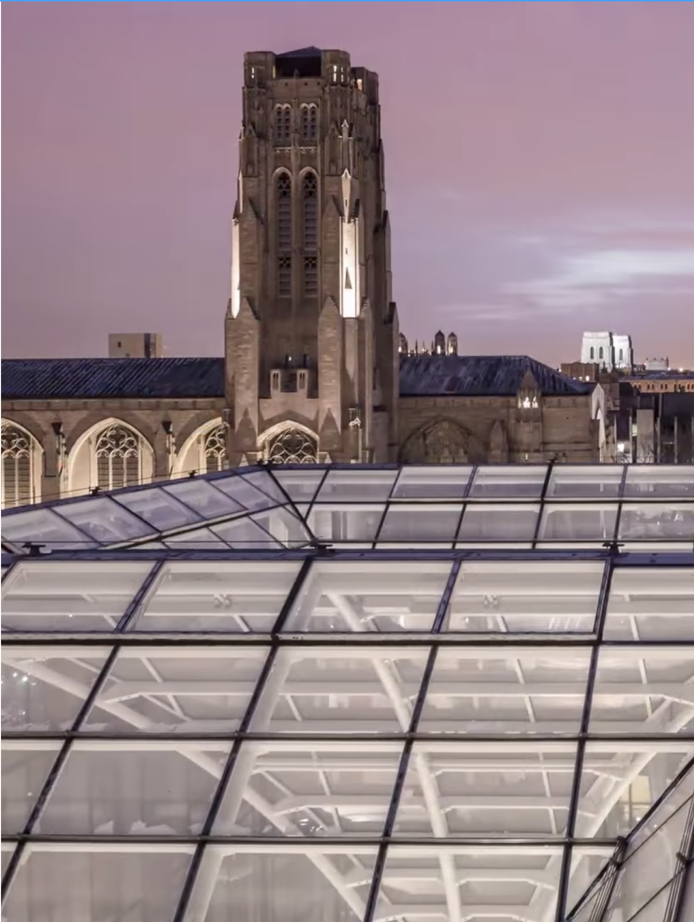 UChicago campus libraries at night
