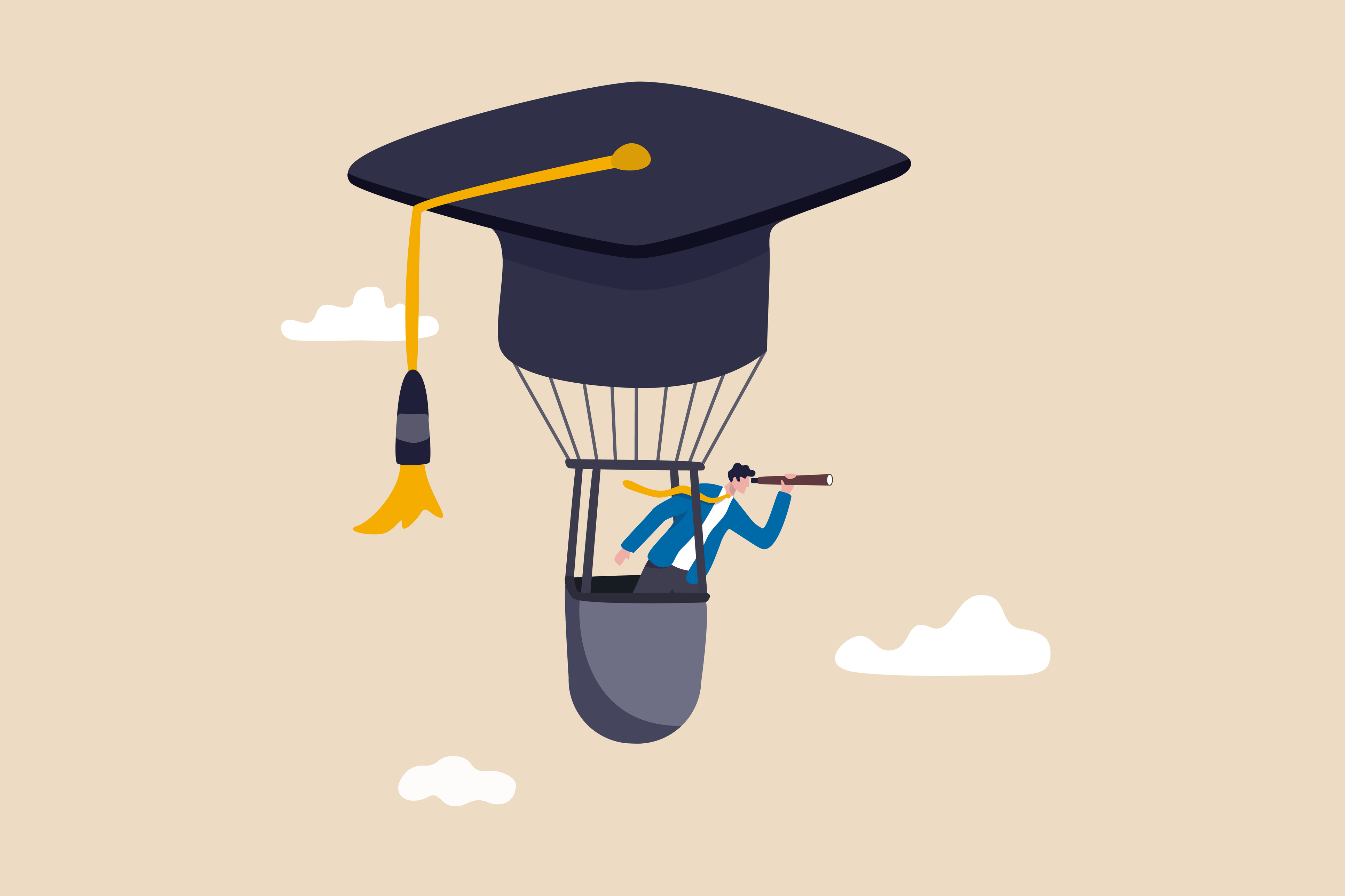 Illustration of a graduation cap as an air balloon.