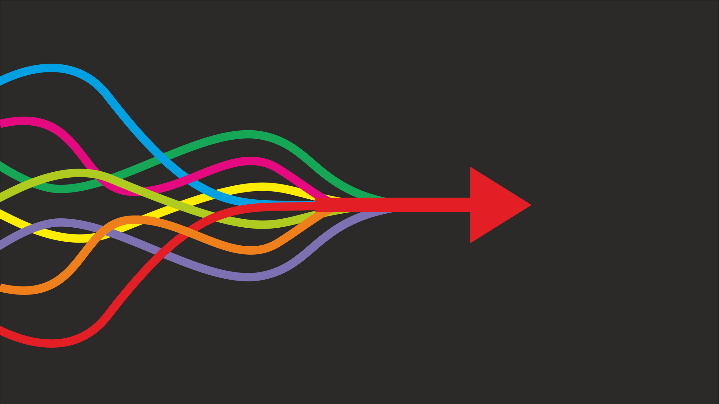 illustration of colorful lines intertwined in arrow.