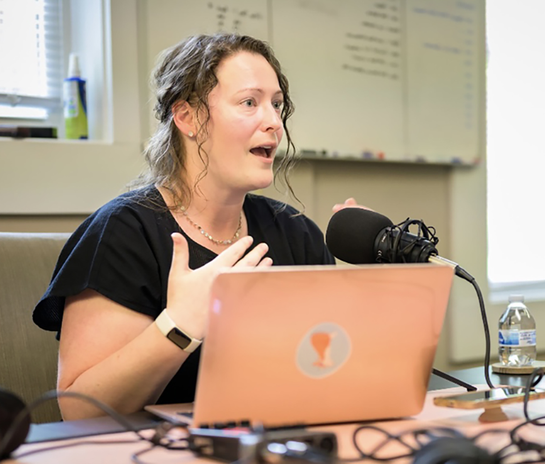 Liz Long talking on her podcast