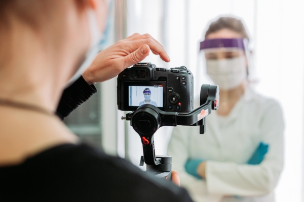 Camera Shooting in a hospital with a medical professional.