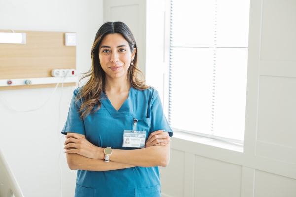 Portrait of female nurse at medical clinic.