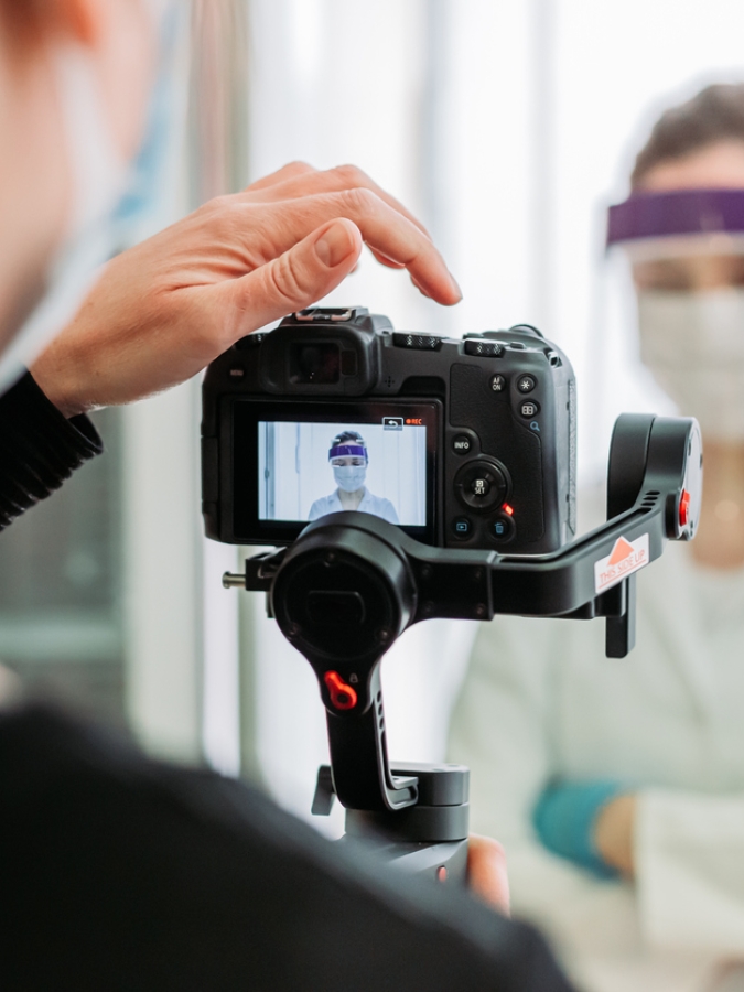 Camera Shooting in a hospital with a medical professional.