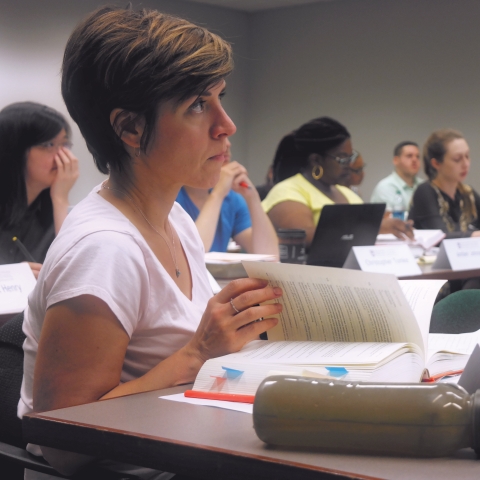 A student reviews a medical text